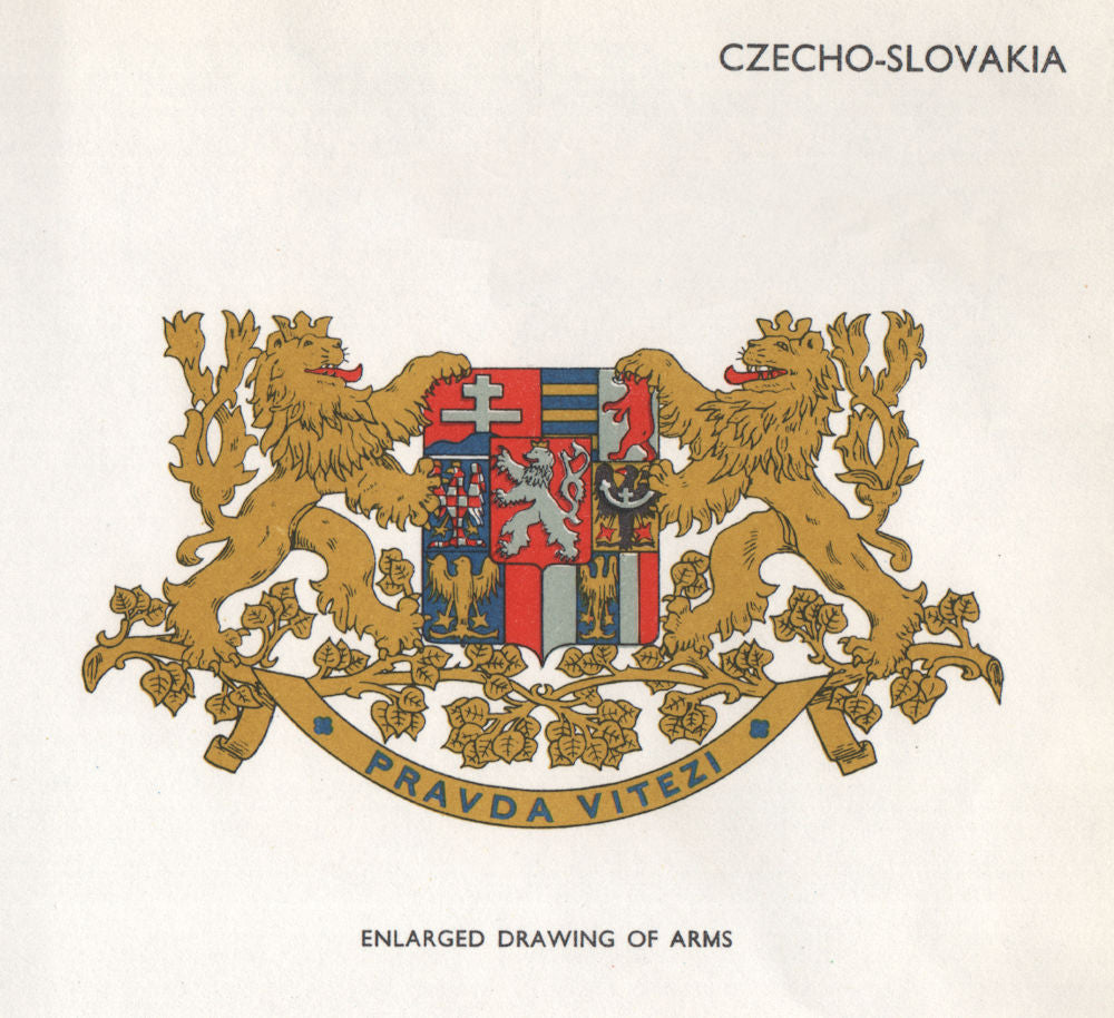 CZECHOFLAGS-Slovakia. Arms 1958 old vintage print picture